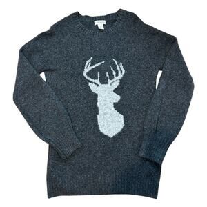 Yet Again charcoal gray knit blend alpaca crewneck Buck Head motif sweater. L